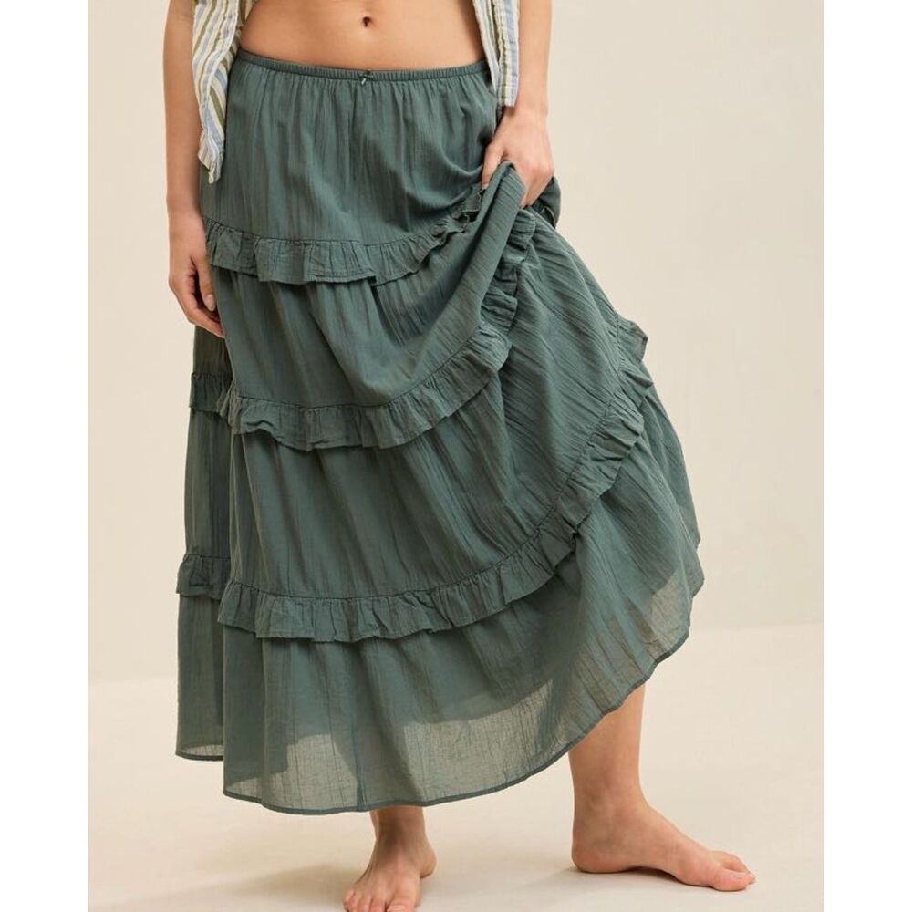 NEW Aerie womens Ready to Ruffle skirt XS S Tiered Midaxi maxi Royal Palm olive